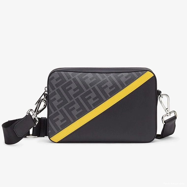 Cheap Fendi Yellow Fabric In Compact Camera Case FF Motif Black 0731